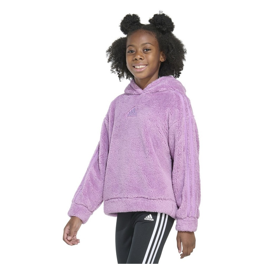 Adidas Girls Cozy Sherpa Logo Hoodie Purple Size Large
